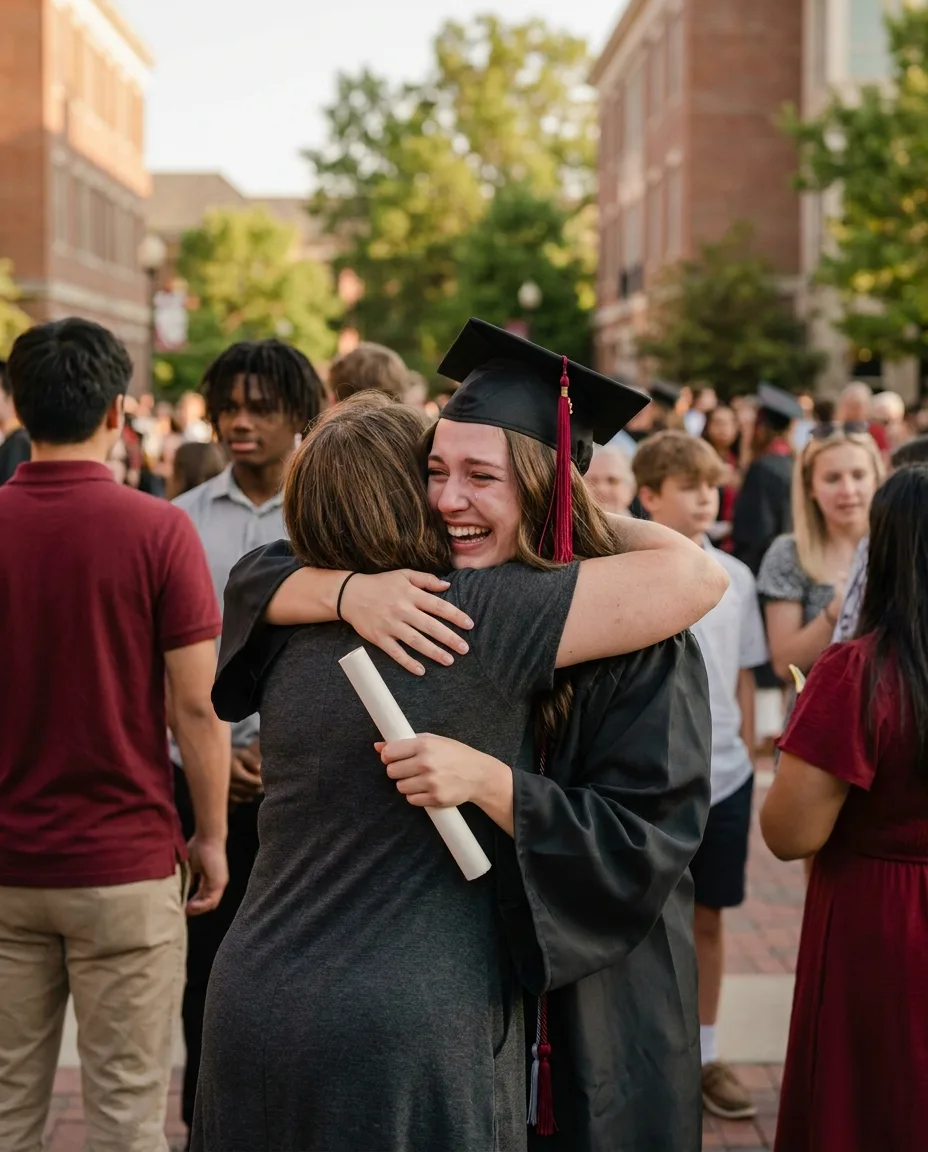 A first-generation STEM student celebrating graduation